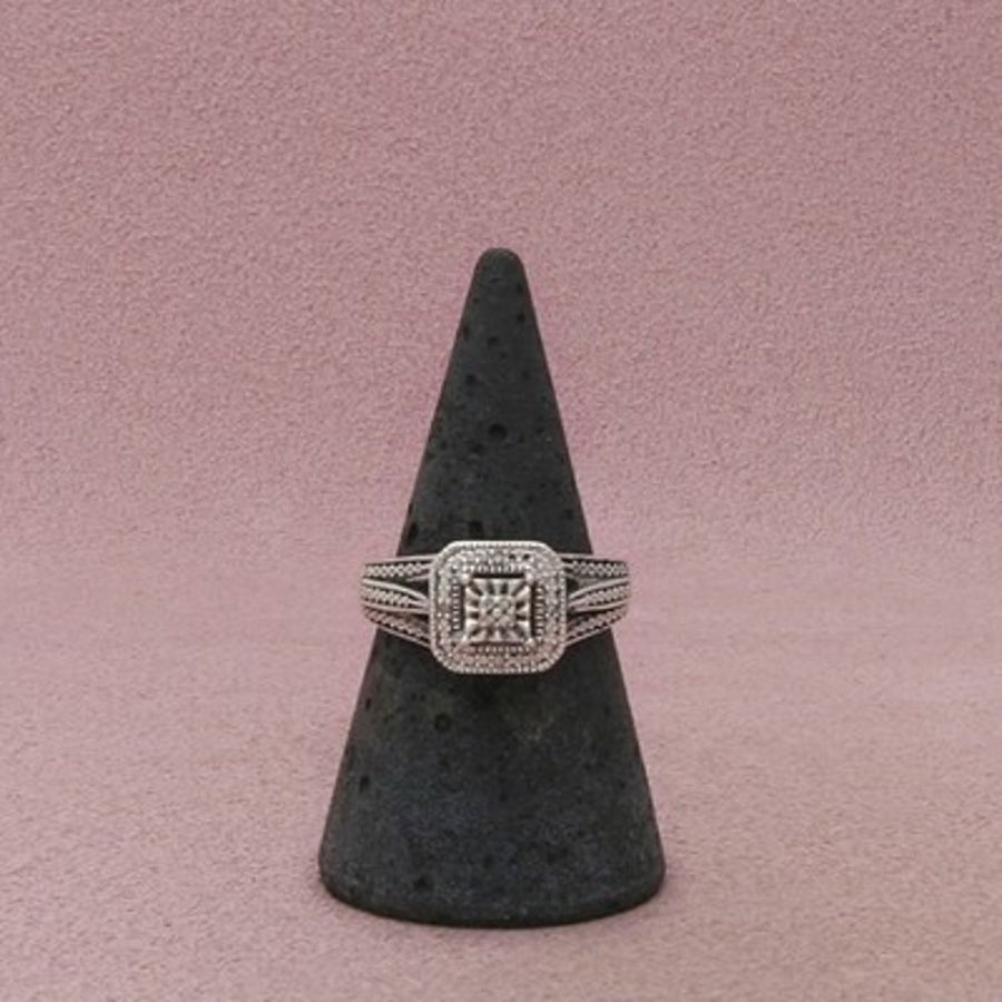 Zales Sterling Silver Diamond Rectangular Halo Engagement Ring Size 7