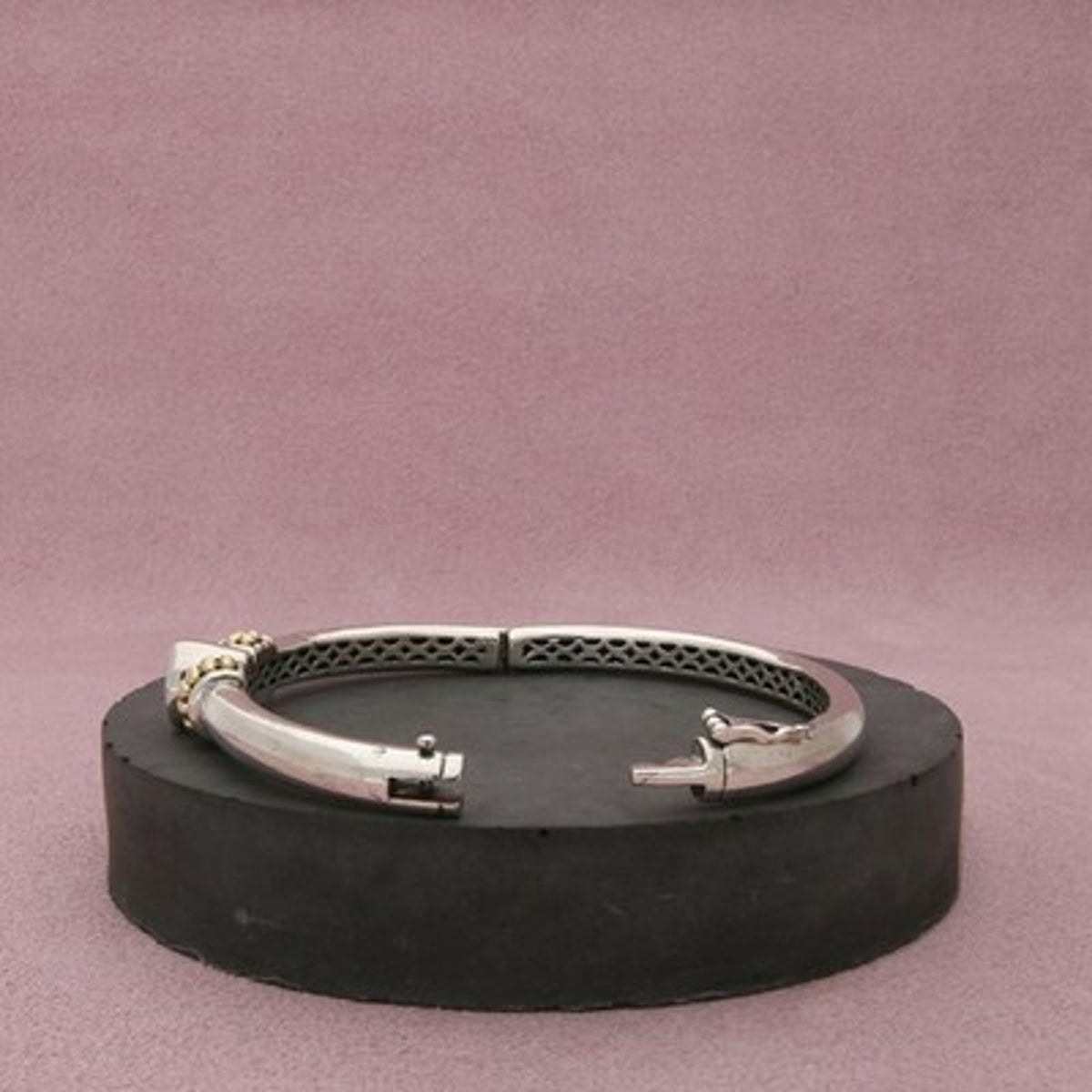 Sadye Vassir Sterling Silver & 14K Gold Topaz Hinged Bangle Bracelet Size 6.5in