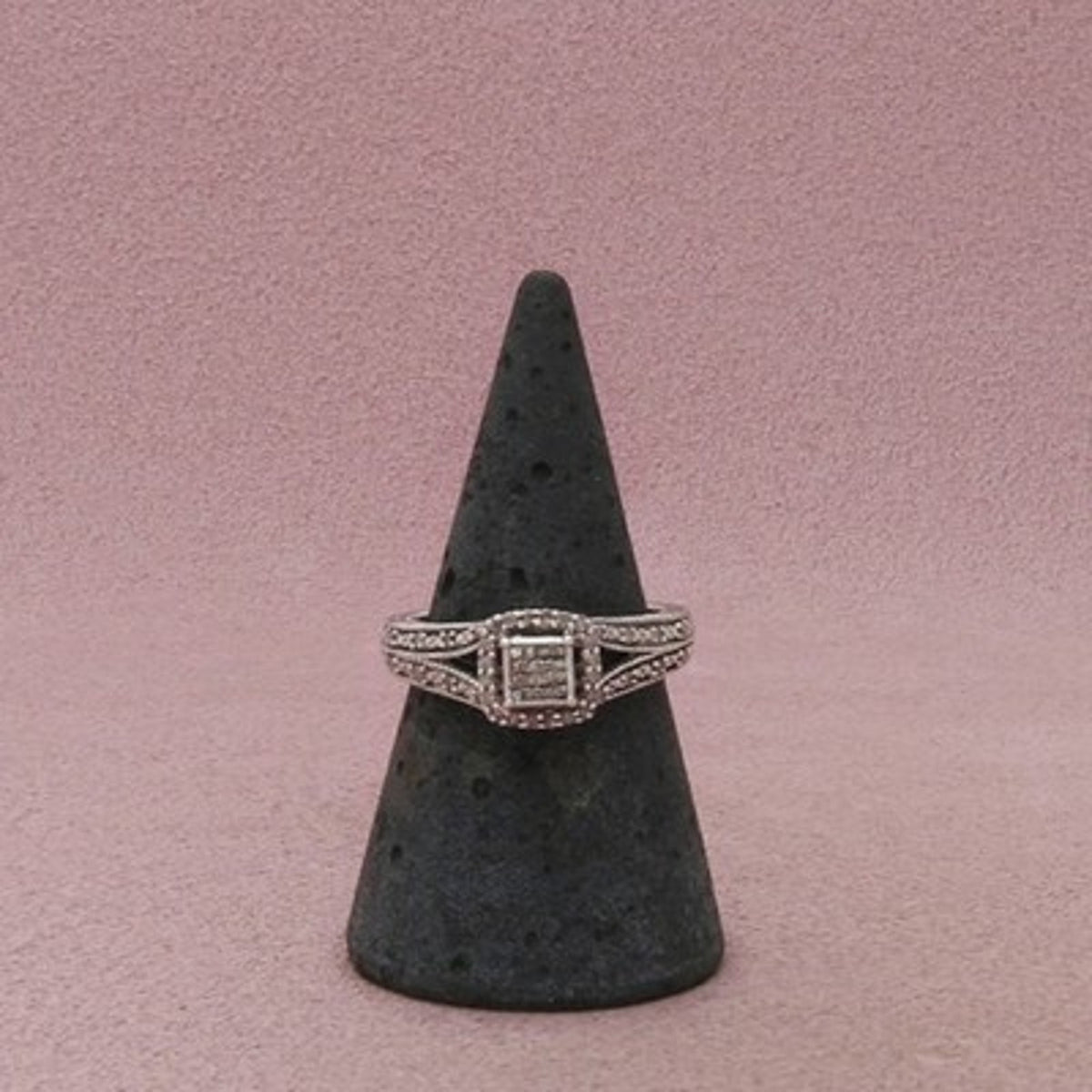 Zales Sterling Silver Diamond Rectangular Halo Engagement Ring Size 7