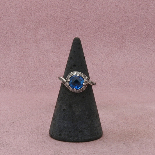 pandora sterling silver faceted blue cz halo ring size 4.5