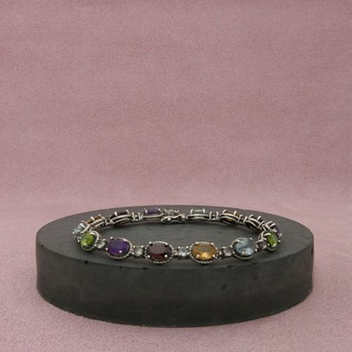 Sterling Silver Blue Topaz & Citrine Garnet Amethyst Tennis Bracelet Size 7in