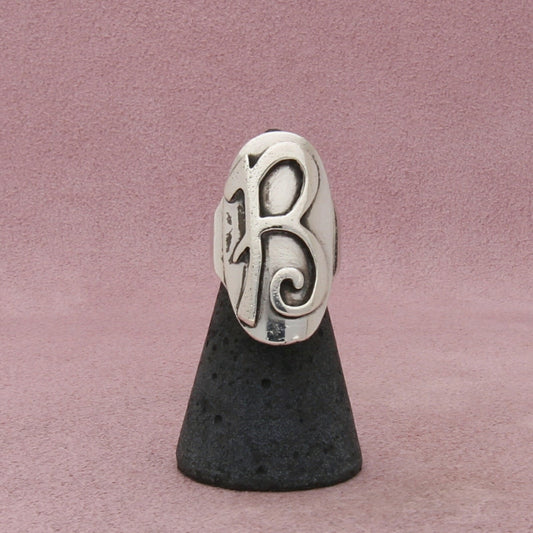 sterling silver vintage script letter r initial signet ring size 5.75