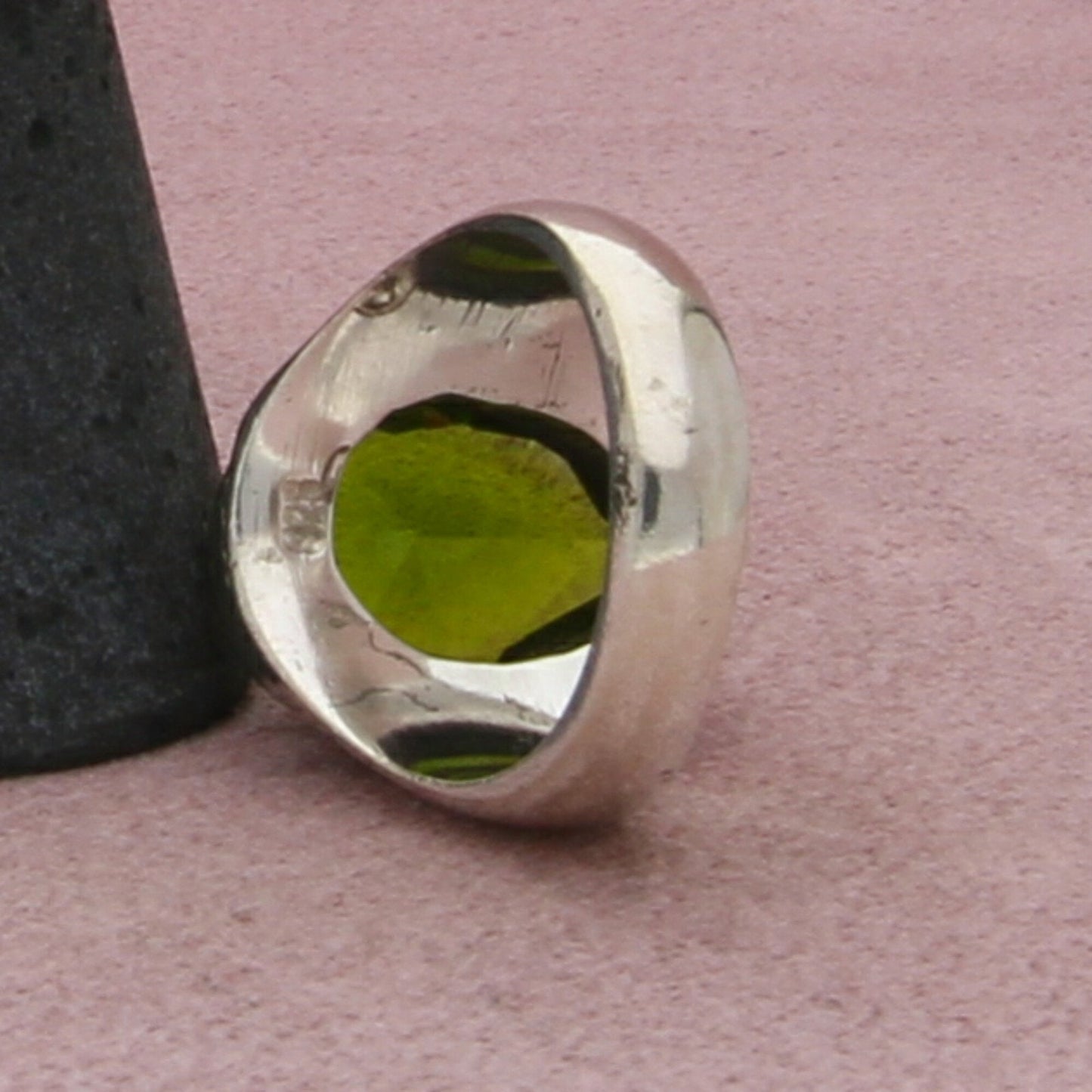 sterling silver braided pear-cut green cz ring size 7