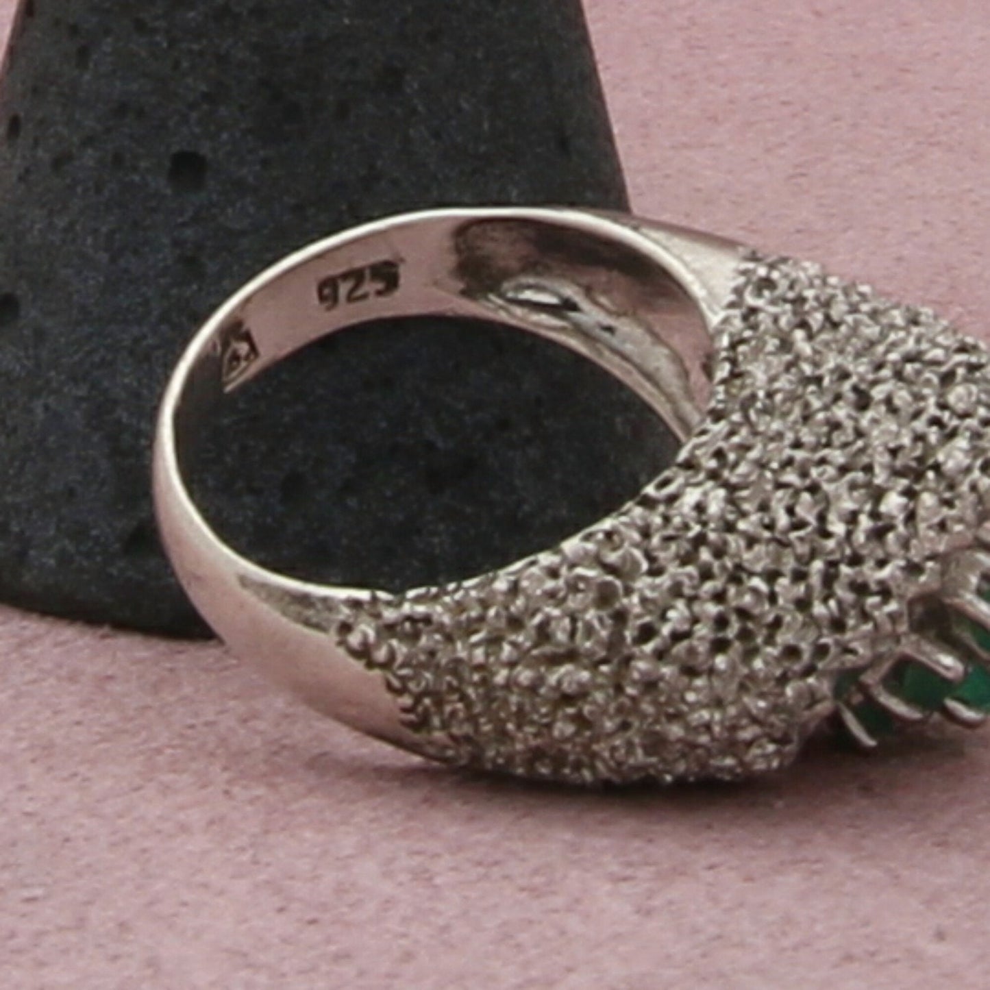 sterling silver vintage unique mexico emerald cluster ring size 6.25