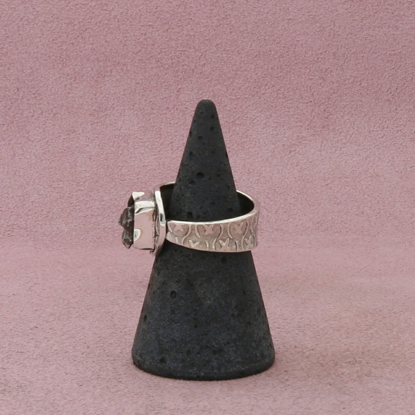 sterling silver vintage artisan crafted pyrite & black cz ring size 6.5