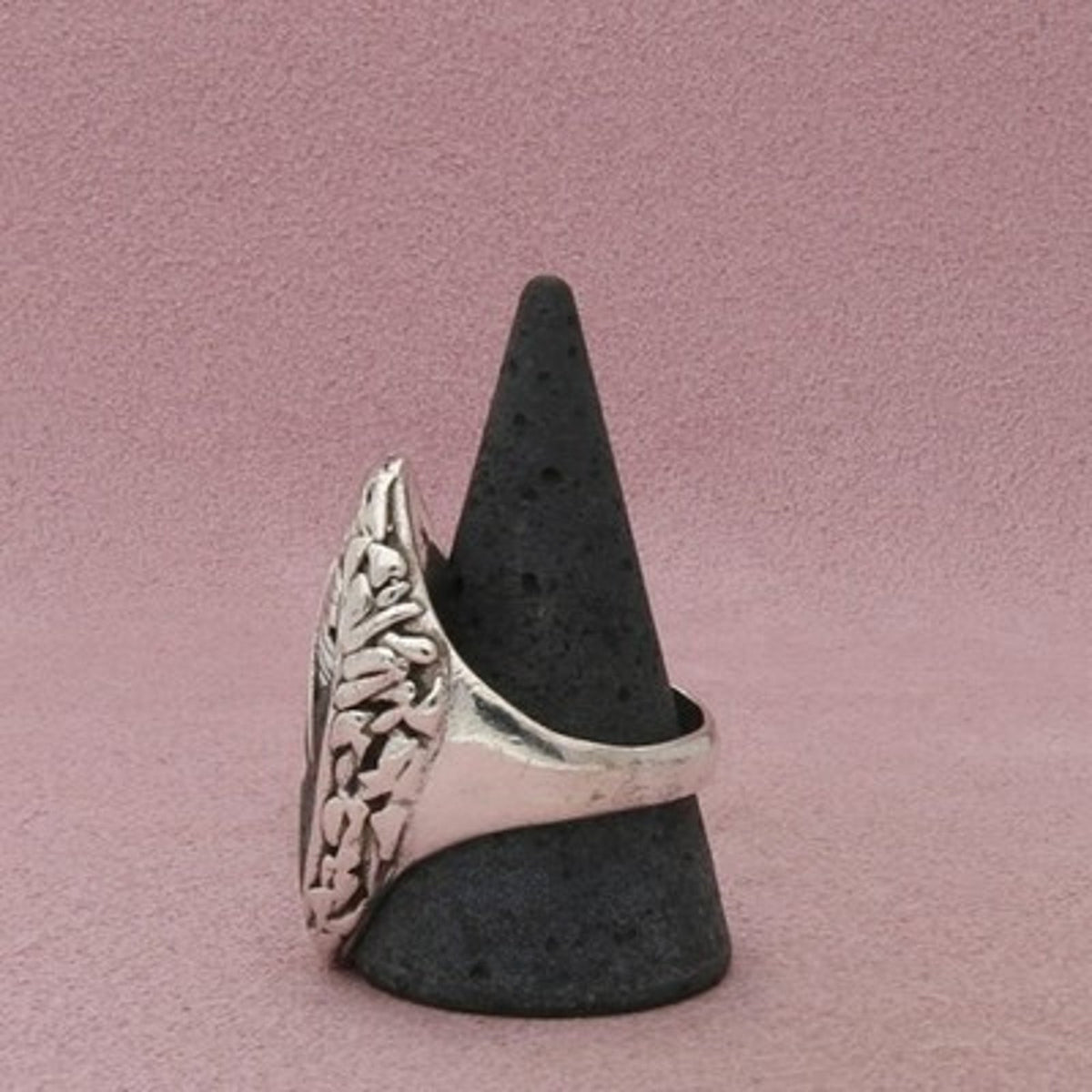 Navajo Sterling Silver Men's Vintage Turquoise Oval Feather Ring Size 12.25