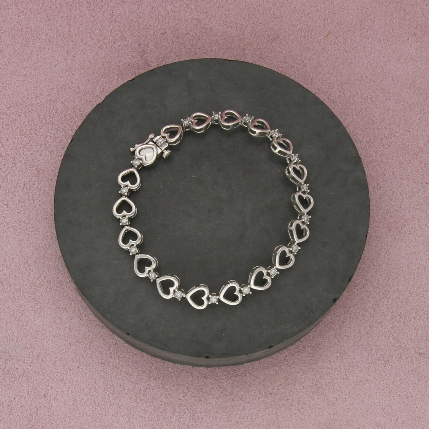 sterling silver diamond accent heart link tennis bracelet size 7in