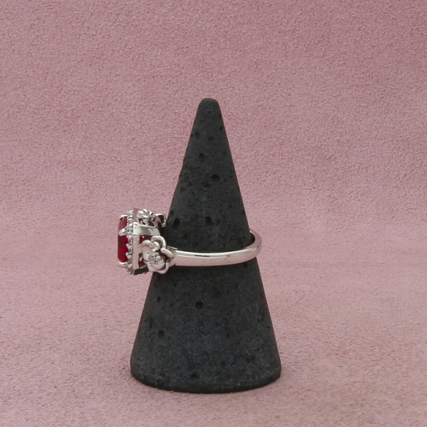 sterling silver east west ruby & cz ring size 7