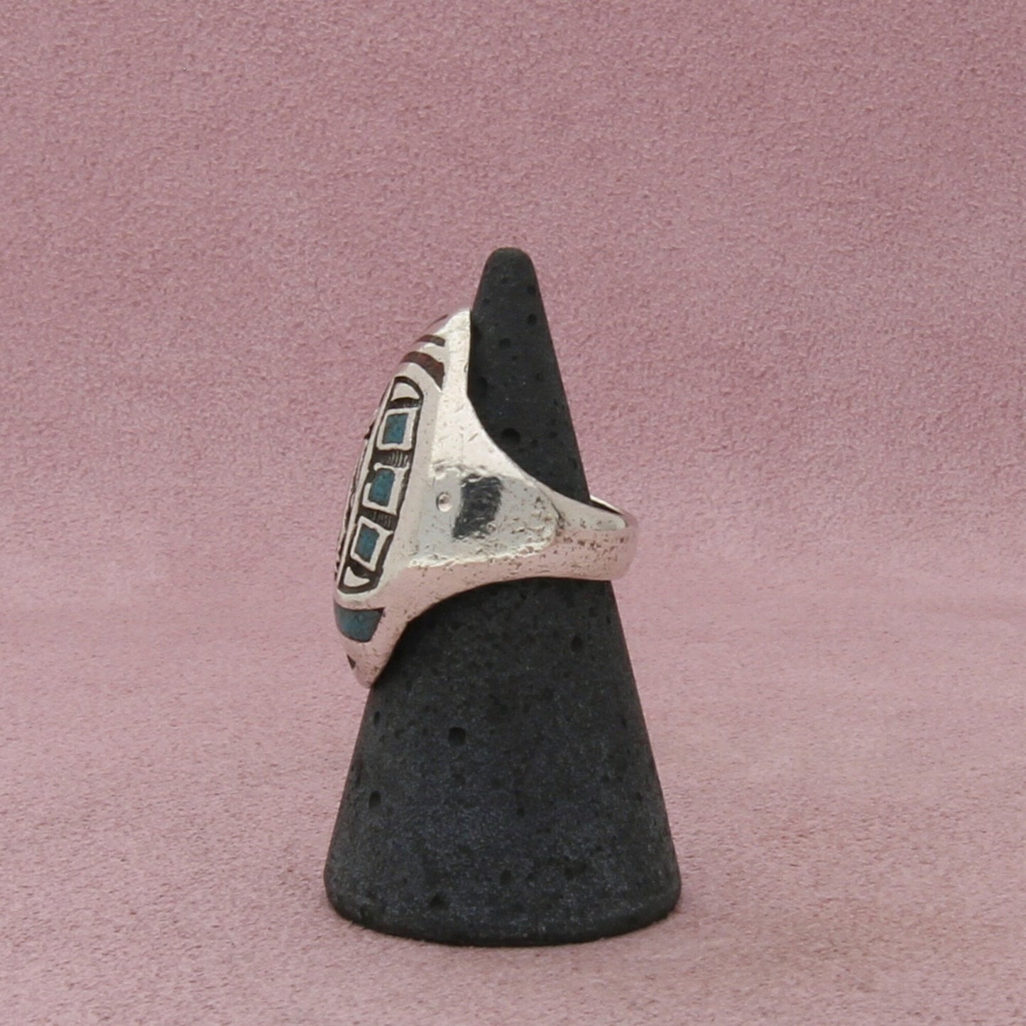 navajo sterling silver vintage turquoise chip inlay kachina ring size 4.5