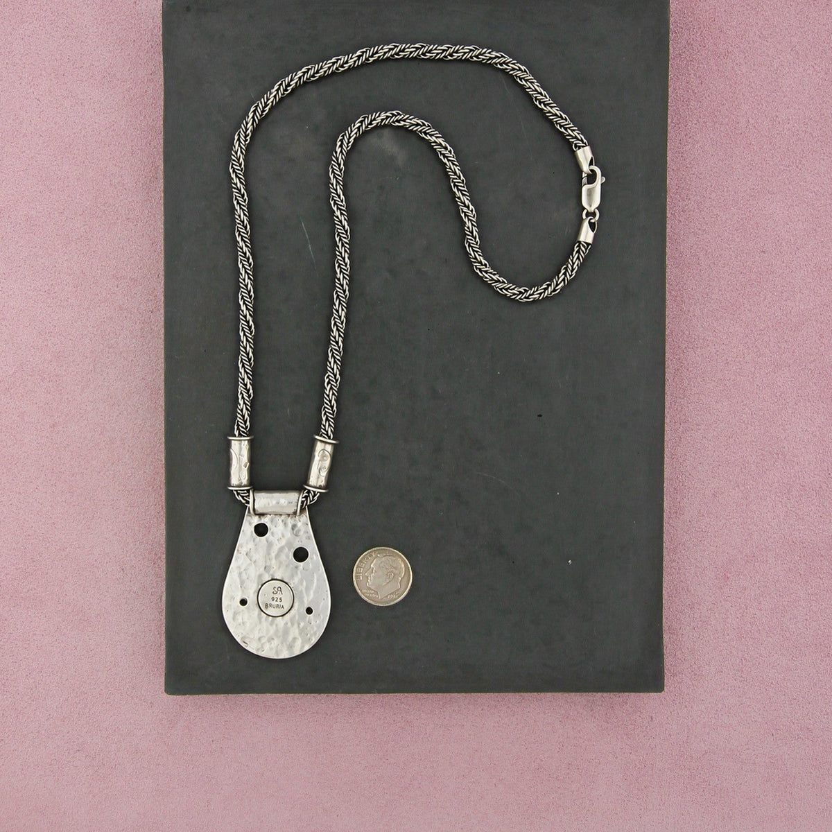 Bruria Tamir Sterling Silver Israel Roman Glass Pendant Necklace Size 19.75in