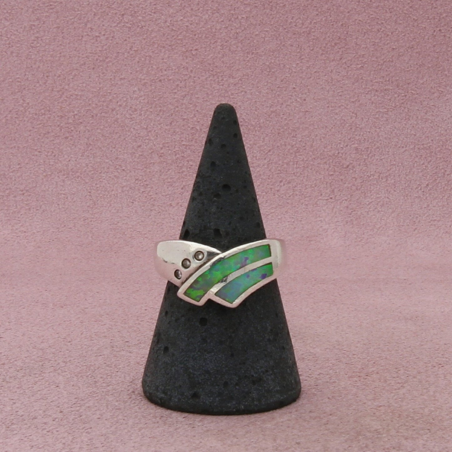 sterling silver cz & opal ring size 8