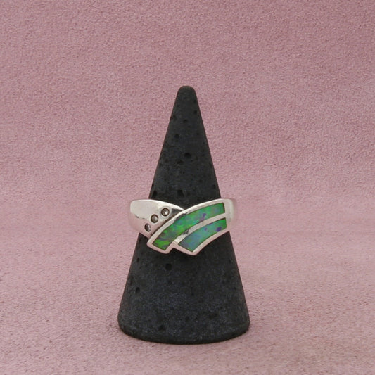 sterling silver cz & opal ring size 8