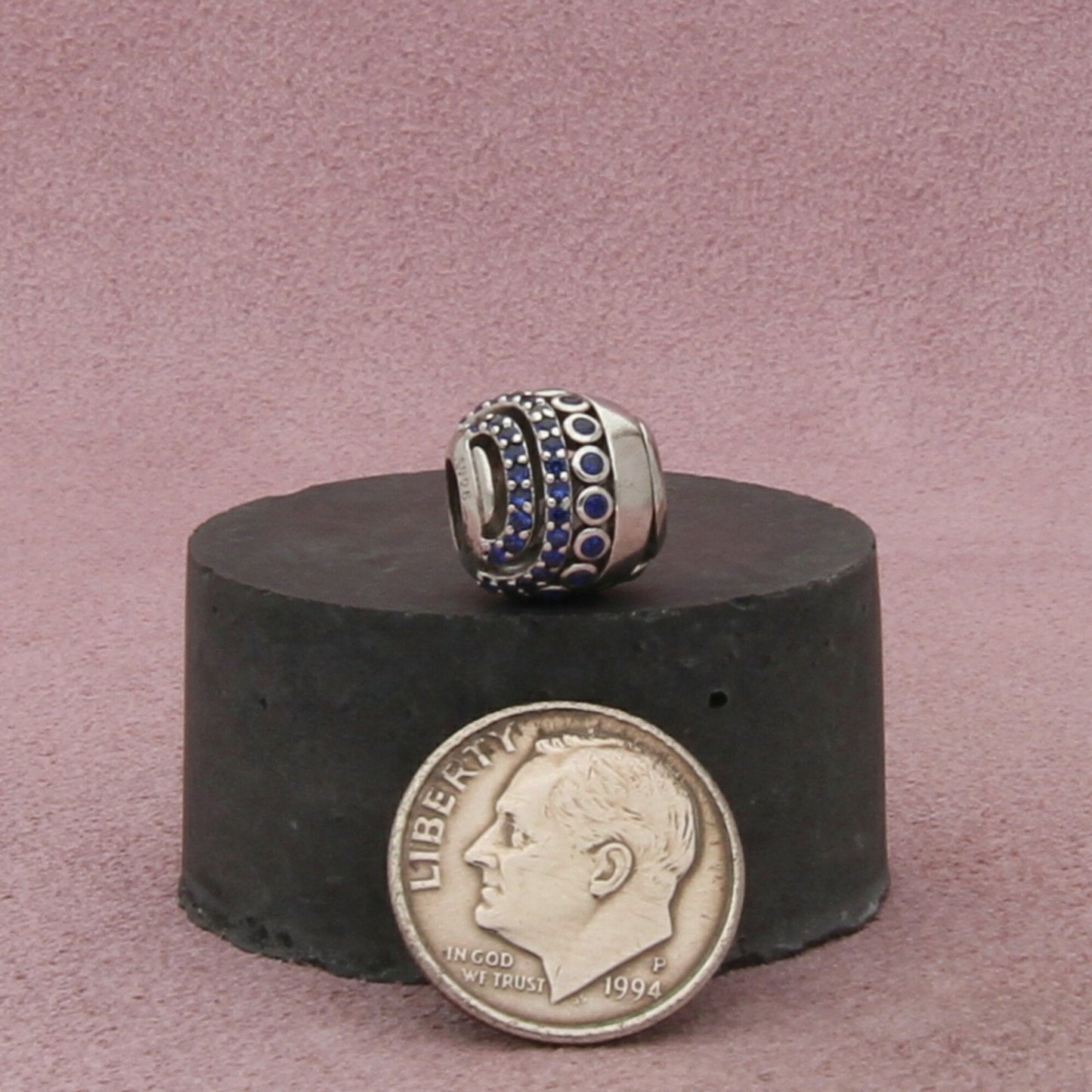 sterling silver blue cz september birthstone bead charm pendant