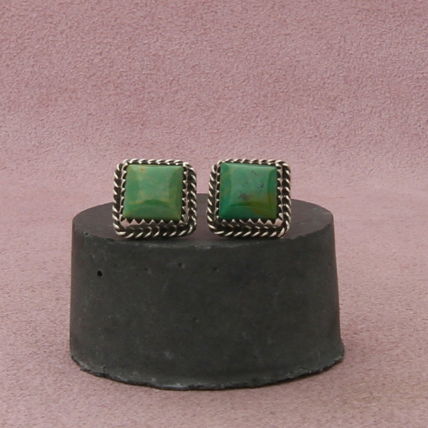navajo sterling silver vintage braided turquoise square stud earrings