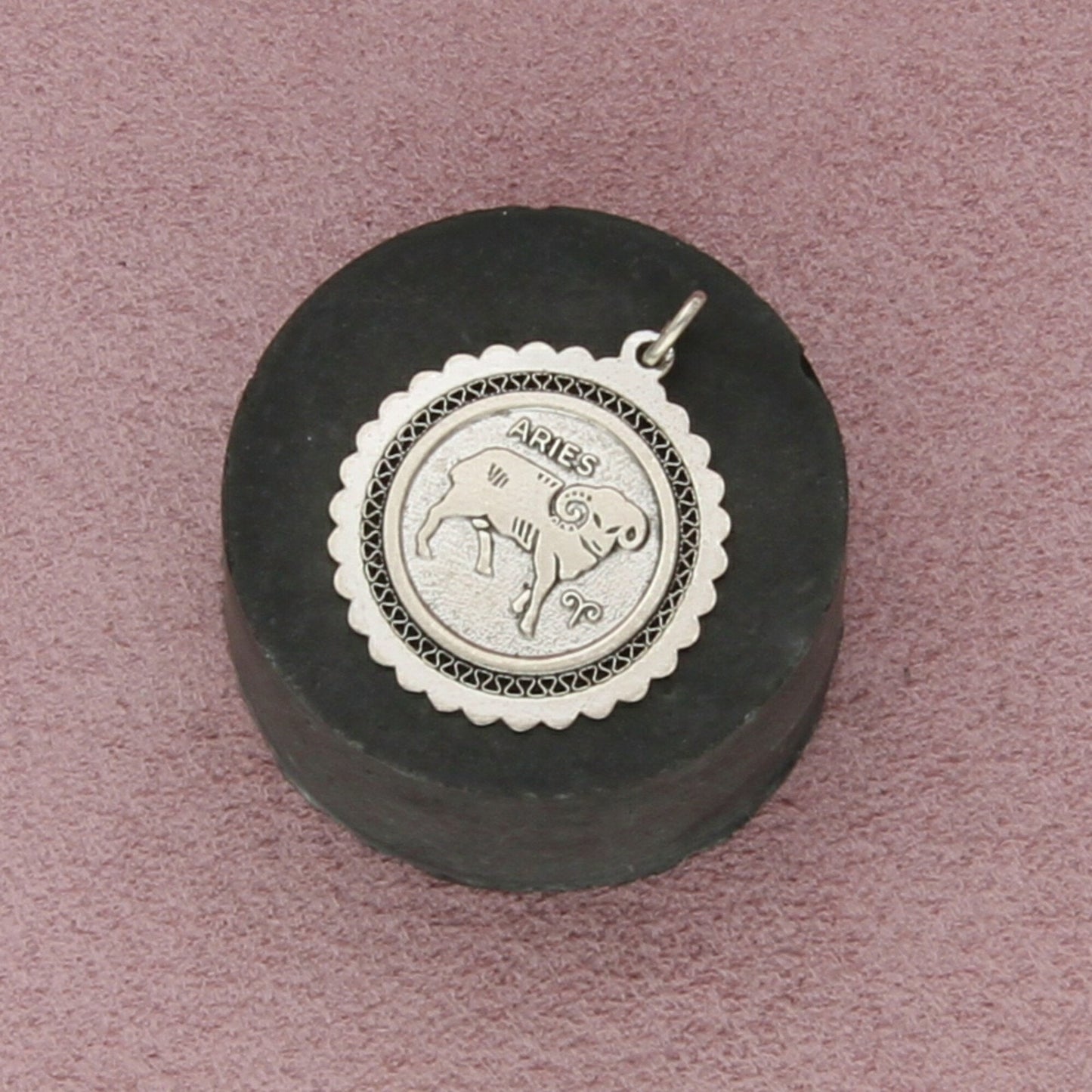 sterling silver vintage aries ram zodiac disc charm pendant