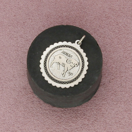 sterling silver vintage aries ram zodiac disc charm pendant