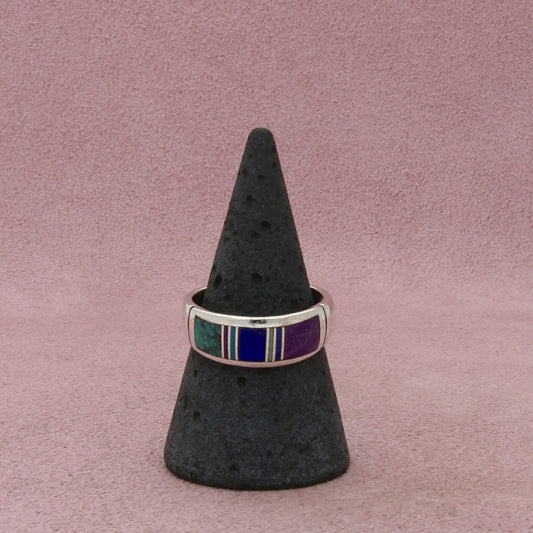 navajo sterling silver signed barney turquoise sugilite lapis ring size 8.25