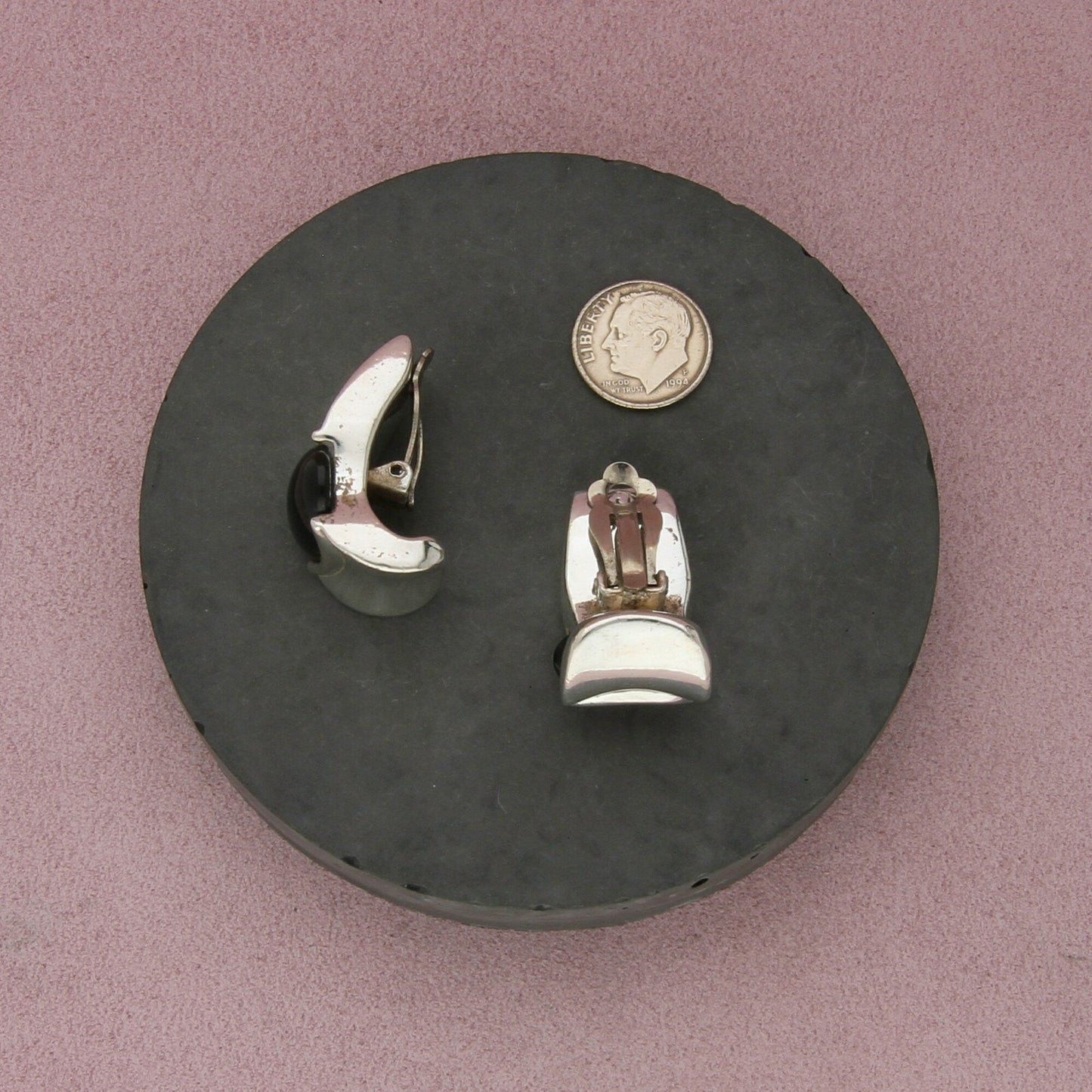 sterling silver vintage black onyx statement clip-on earrings