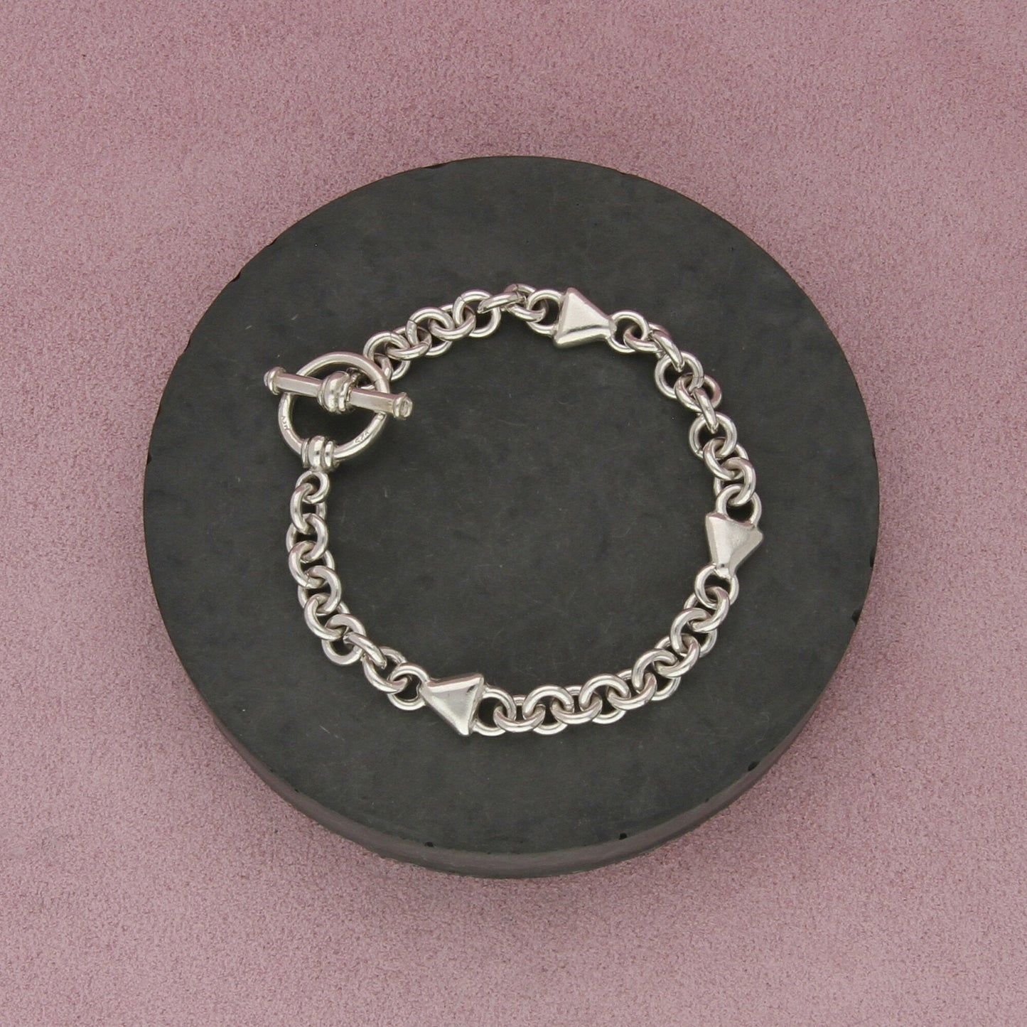 sterling silver triangle station cable chain toggle bracelet size 7.5in