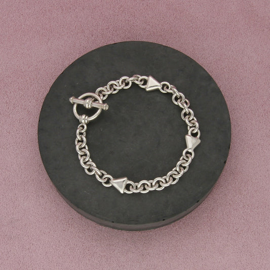 sterling silver triangle station cable chain toggle bracelet size 7.5in