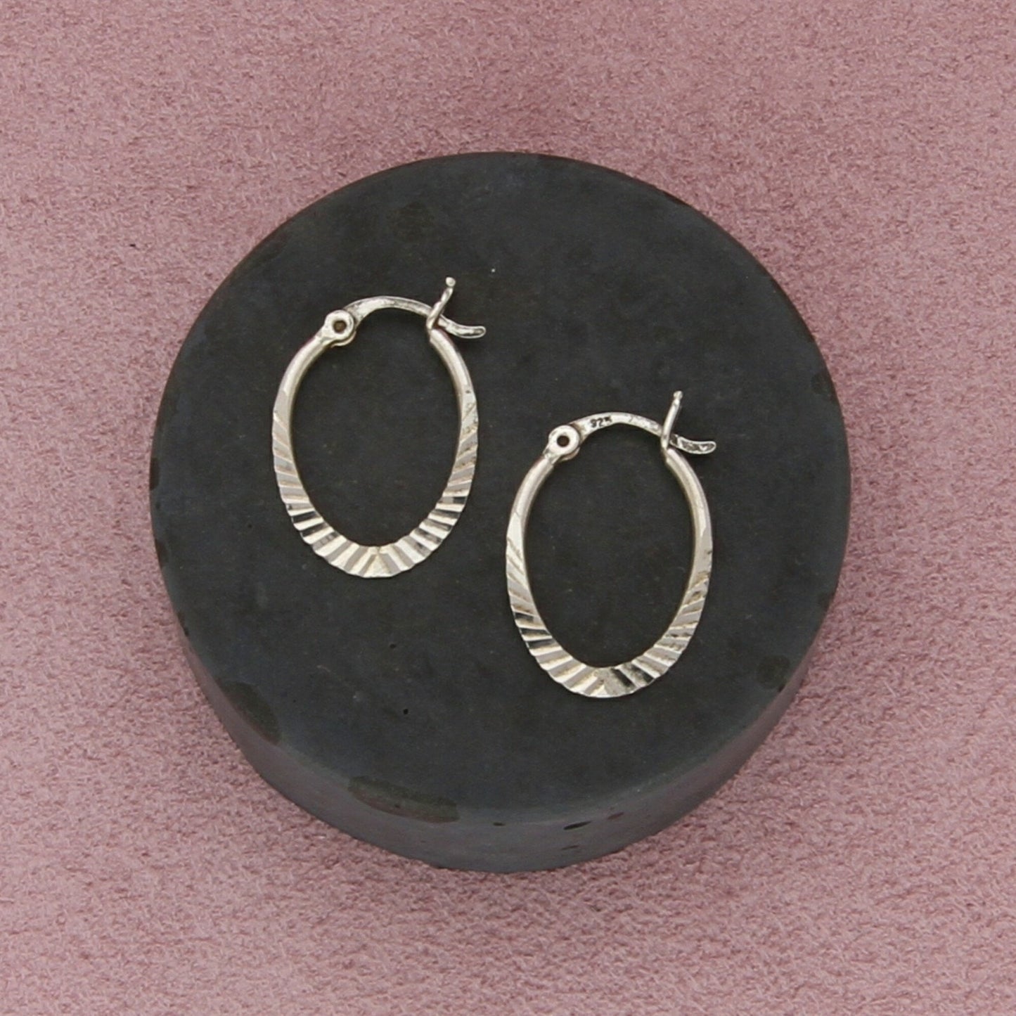 sterling silver diamond-cut oval snap-post hoop earrings