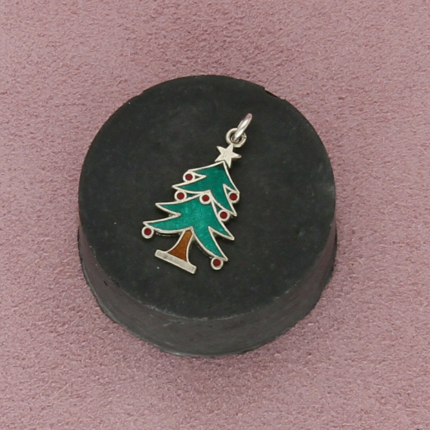 sterling silver vintage enamel christmas tree charm pendant