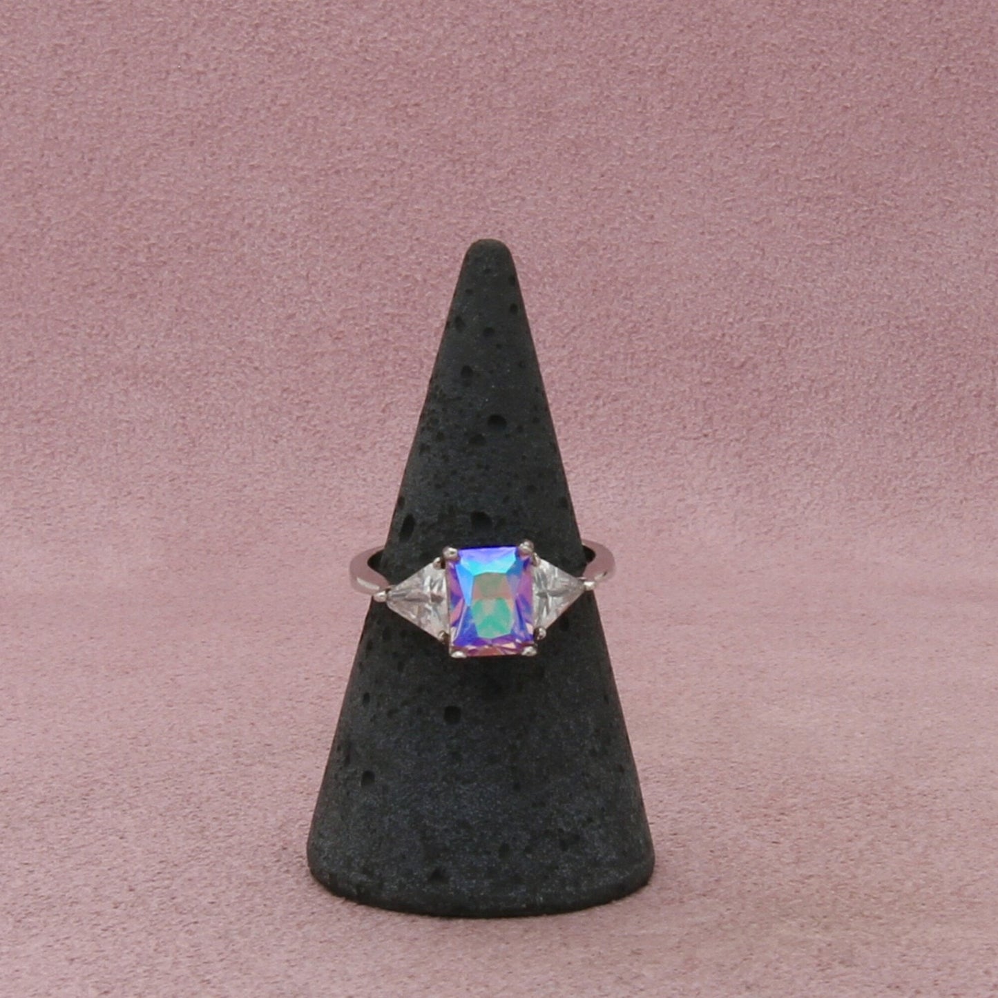 sterling silver aurora borealis crystal cz ring size 6.75