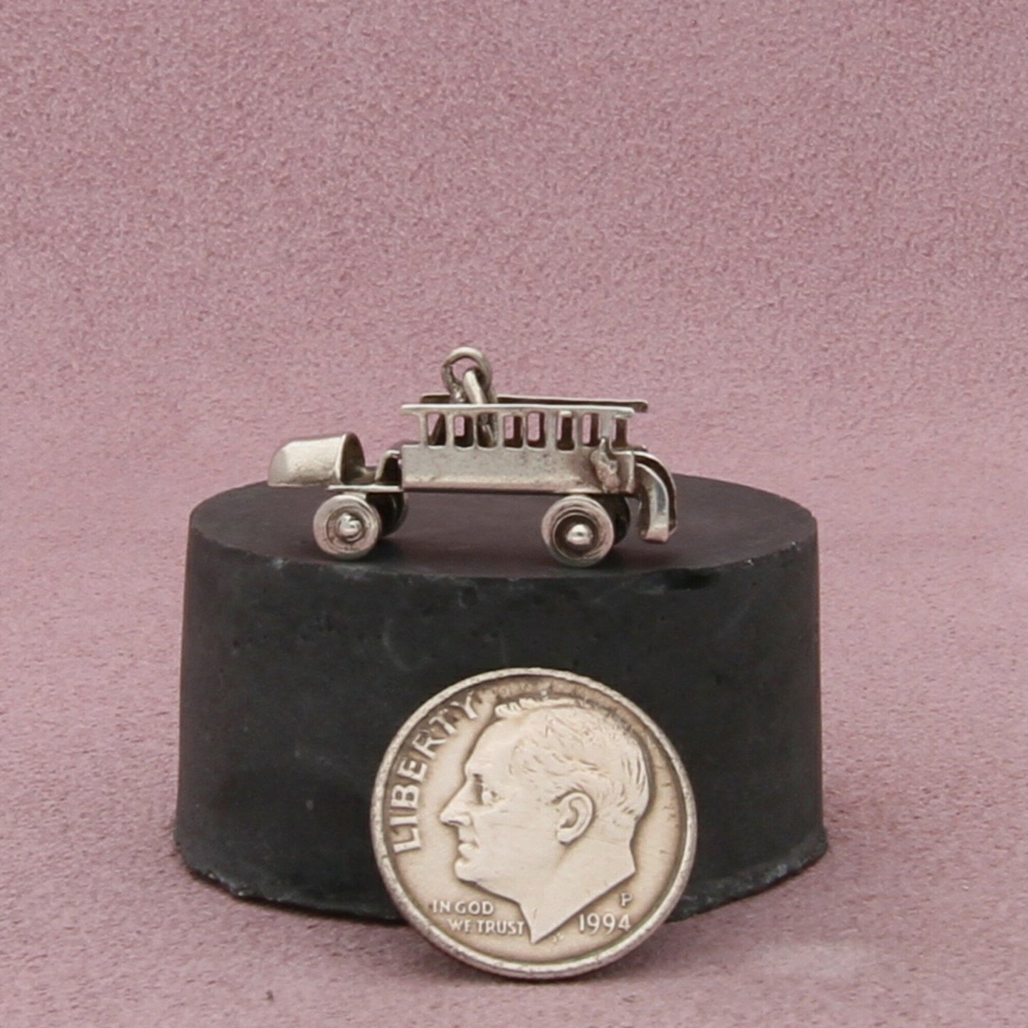 sterling silver vintage 3d farm truck charm pendant