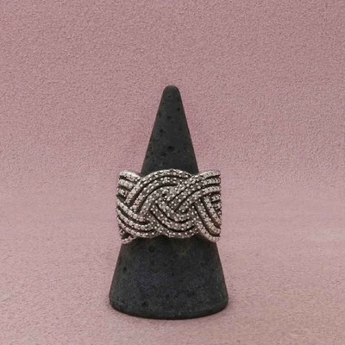 Chuck Clemency Sterling Silver Diamond Interwoven Openwork Ring Size 9.25