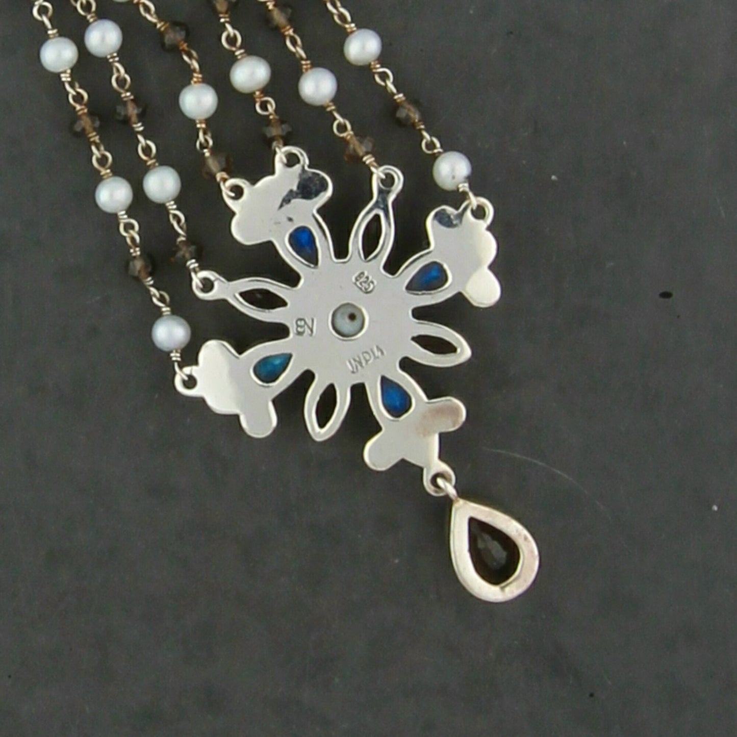 nicky butler sterling silver moonstone pearl smoky quartz necklace size 17-20in