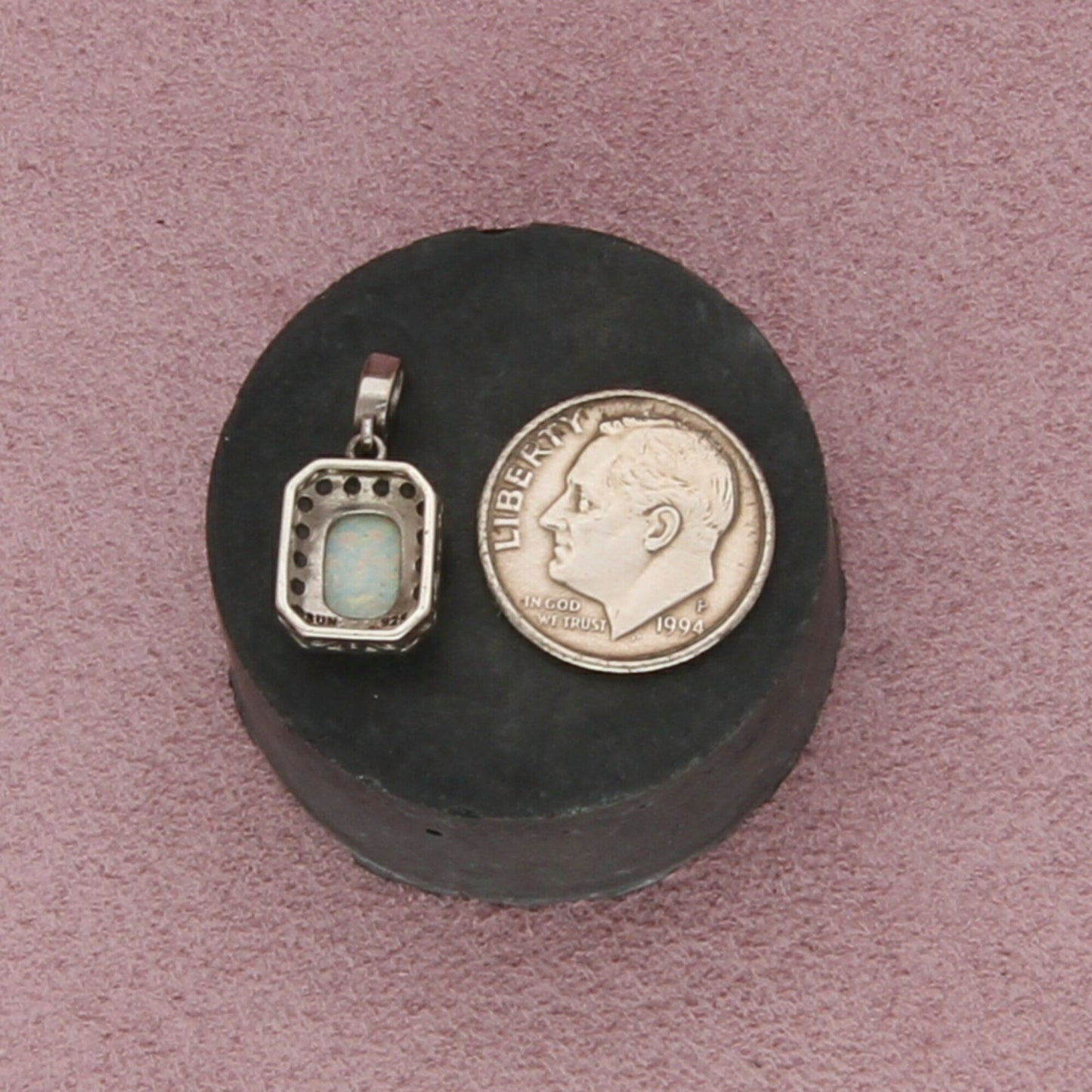 sterling silver opal & white sapphire halo pendant