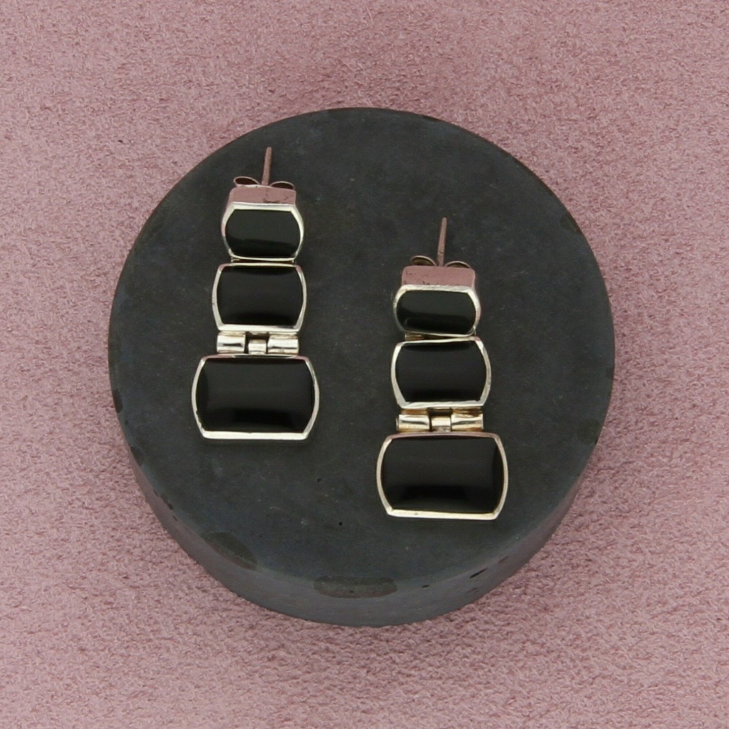 taxco mexico sterling silver vintage black onyx post earrings