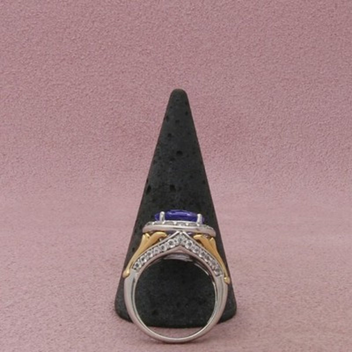 Sterling Silver Tanzanite & White Topaz Two-Tone Halo Split Shank Ring Size 6