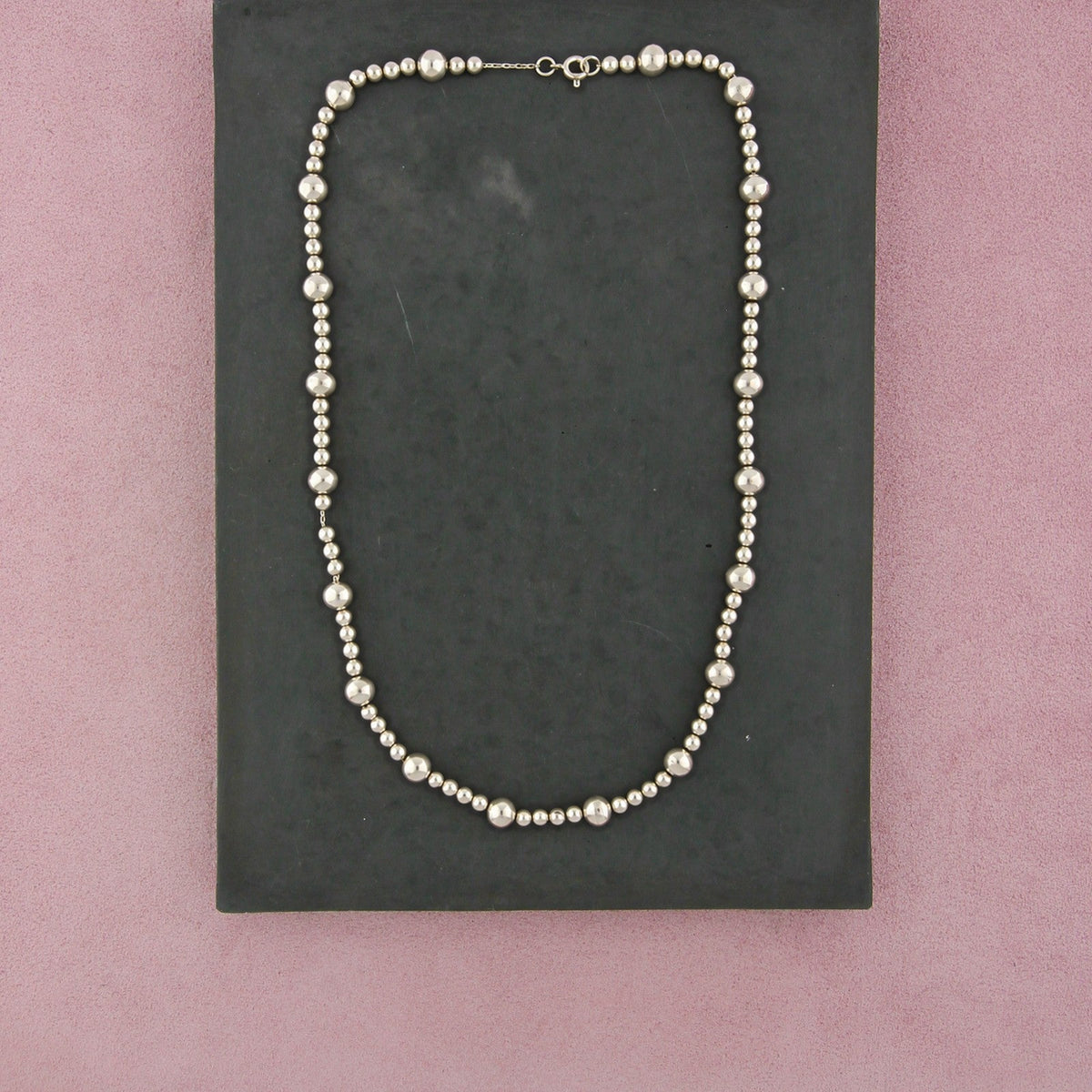 Sterling Silver Round Bead Station Chain Necklace Size 18.5in