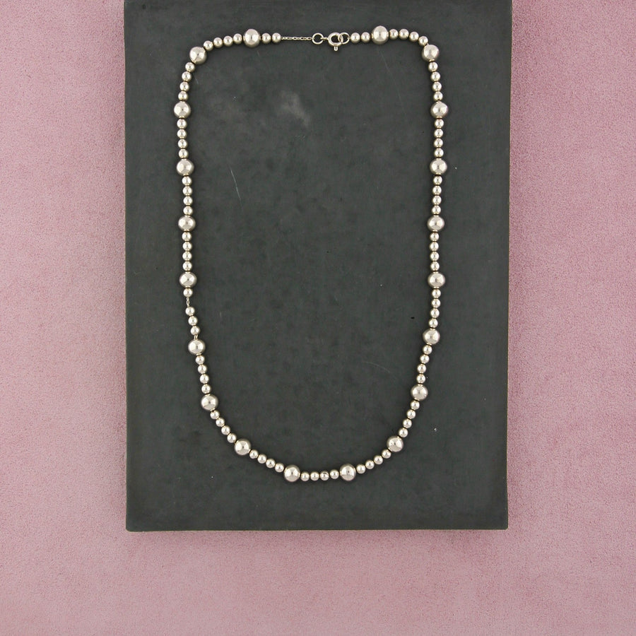 Sterling Silver Round Bead Station Chain Necklace Size 18.5in