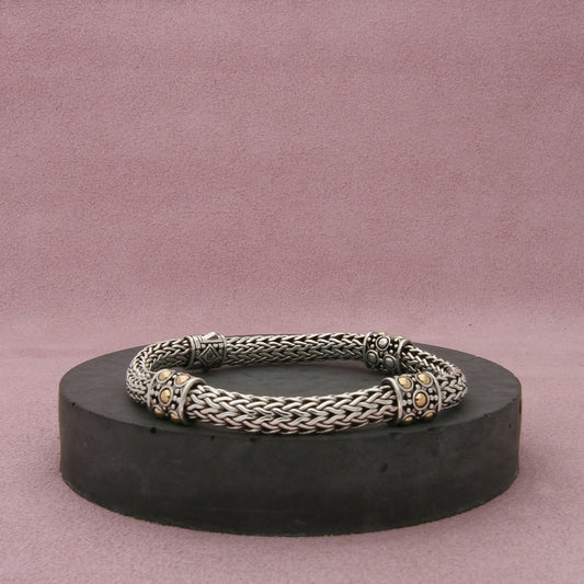 john hardy sterling silver & 18k gold dot four station bracelet 6.75in (med)
