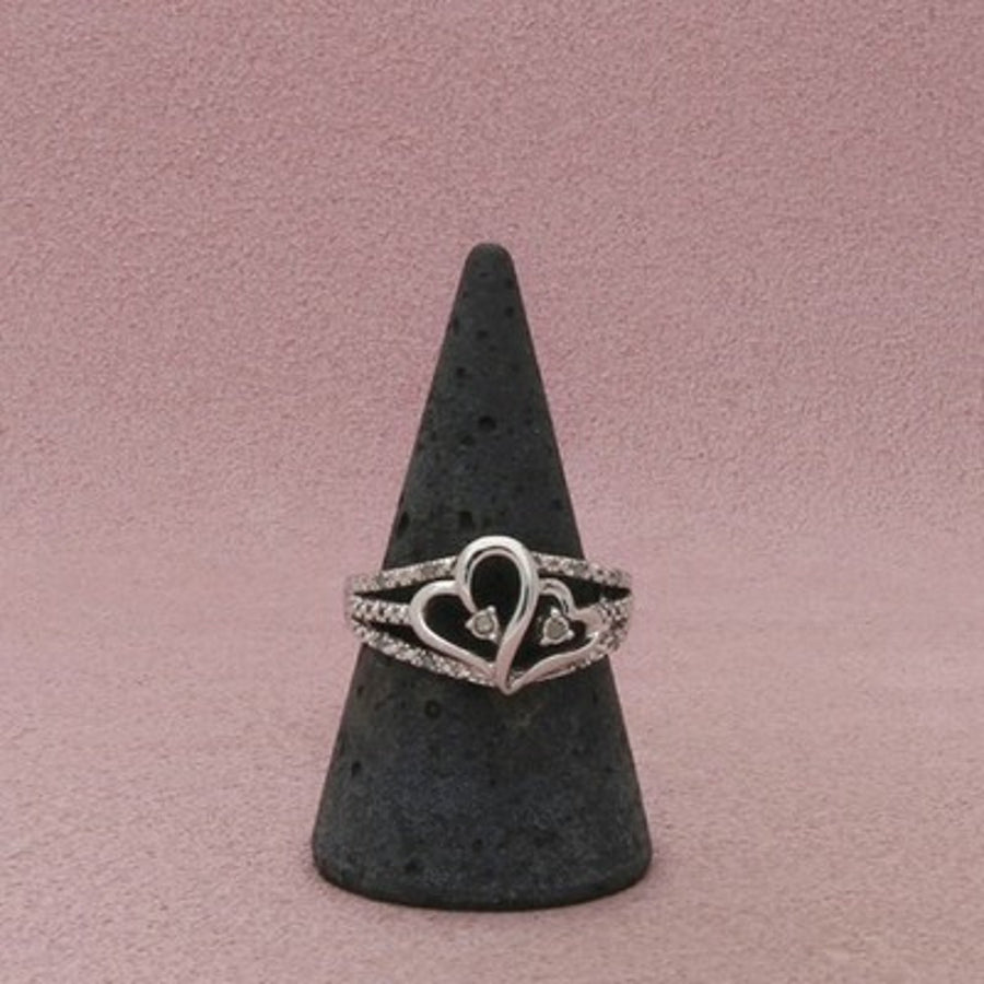 Zales Sterling Silver Diamond Double Open Heart Split Shank Ring Size 8.75