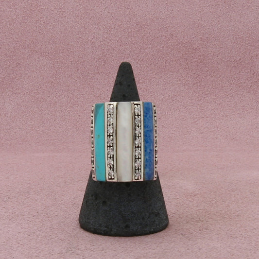 sterling silver elongated mother of pearl turquoise cz ring size 6.75