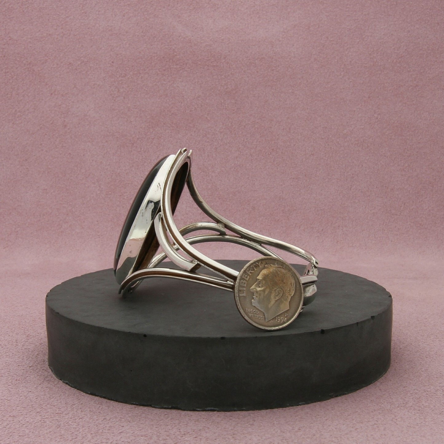 sterling silver vintage large onyx cabochon cuff bracelet size 6in