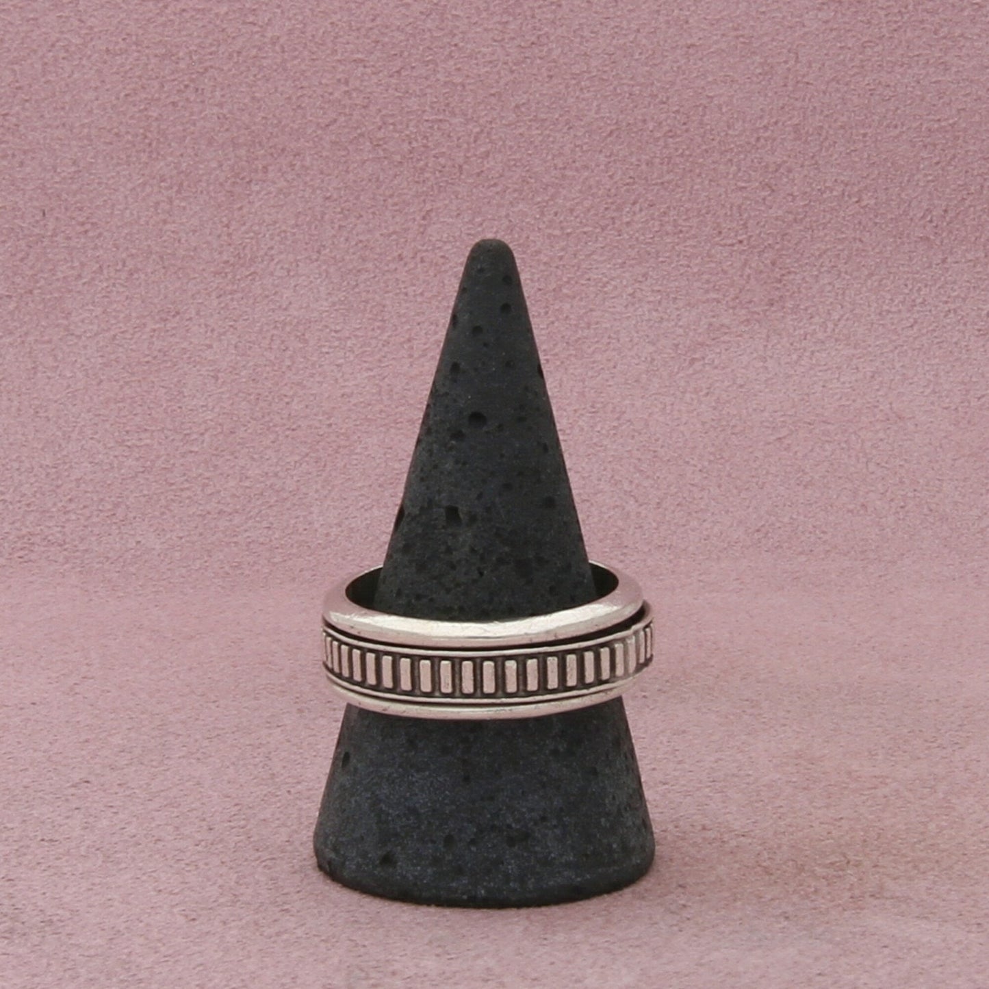 sterling silver mens vintage striped spinner band ring size 11.25