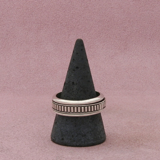 sterling silver mens vintage striped spinner band ring size 11.25