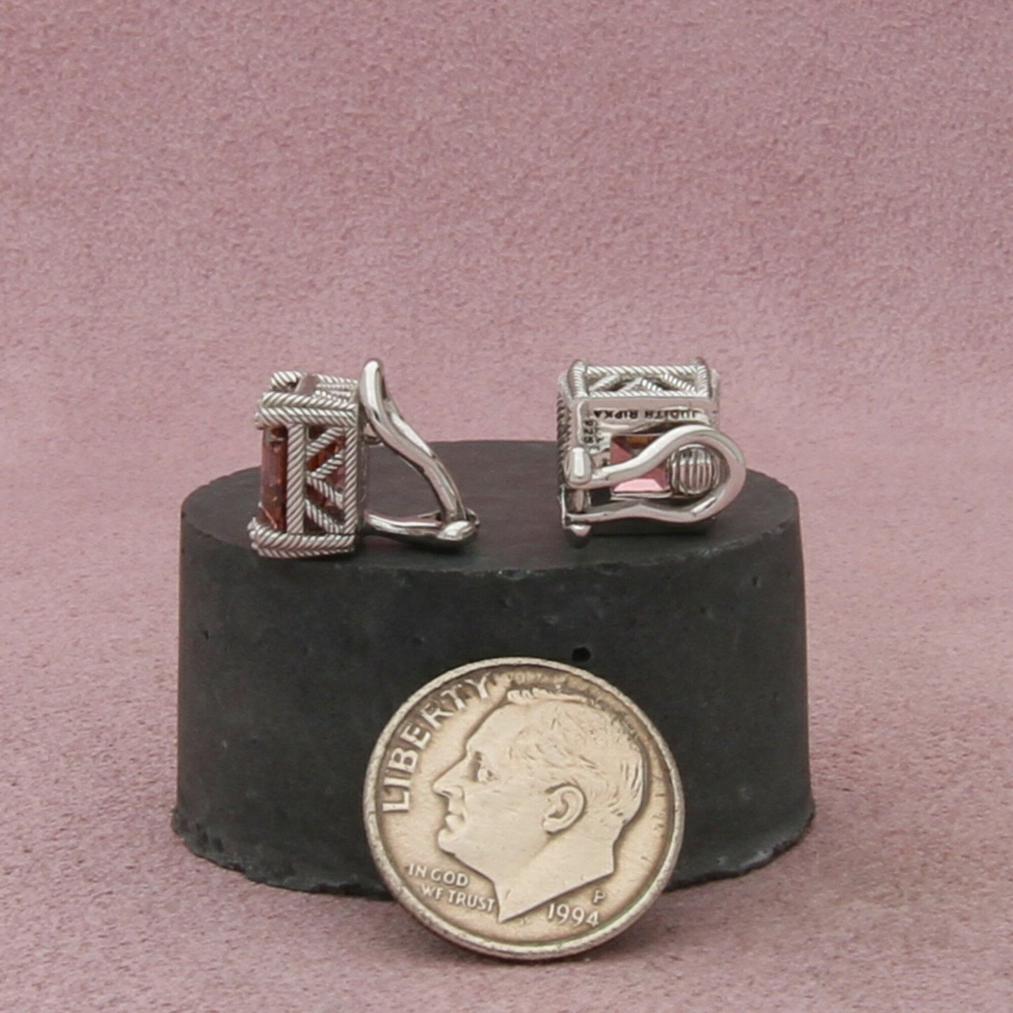 judith ripka sterling silver pink diamonique cz clip-on earrings