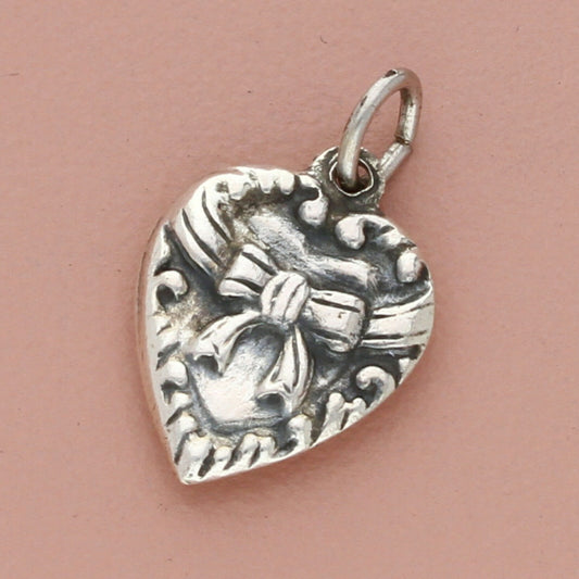 sterling silver vintage wwii ribbon bow sweetheart puffy heart charm