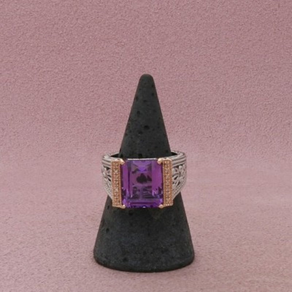 Dallas Prince Sterling Silver Amethyst Two-Tone Openwork Ring Size 7
