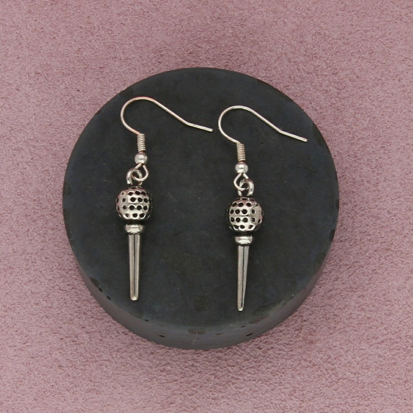 sterling silver golf ball on tee dangle earrings