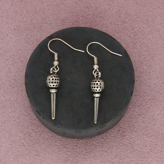 sterling silver golf ball on tee dangle earrings