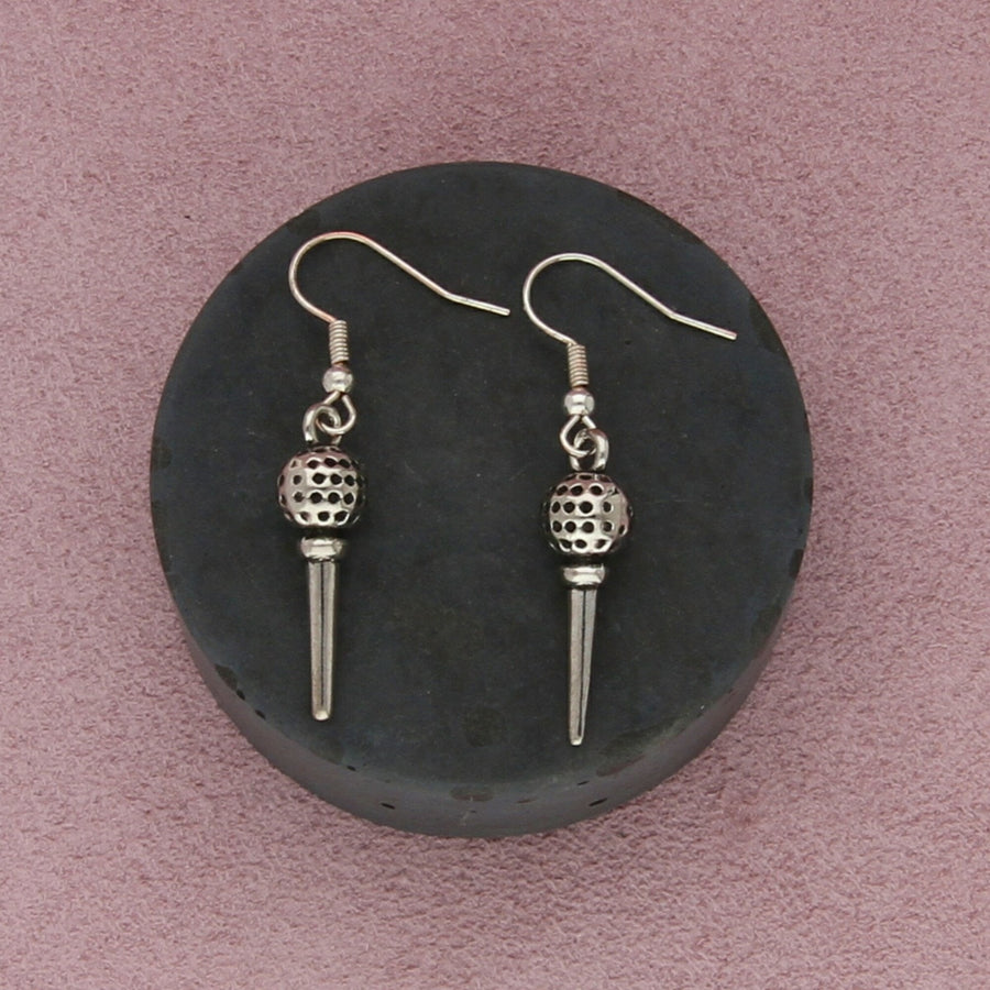 sterling silver golf ball on tee dangle earrings