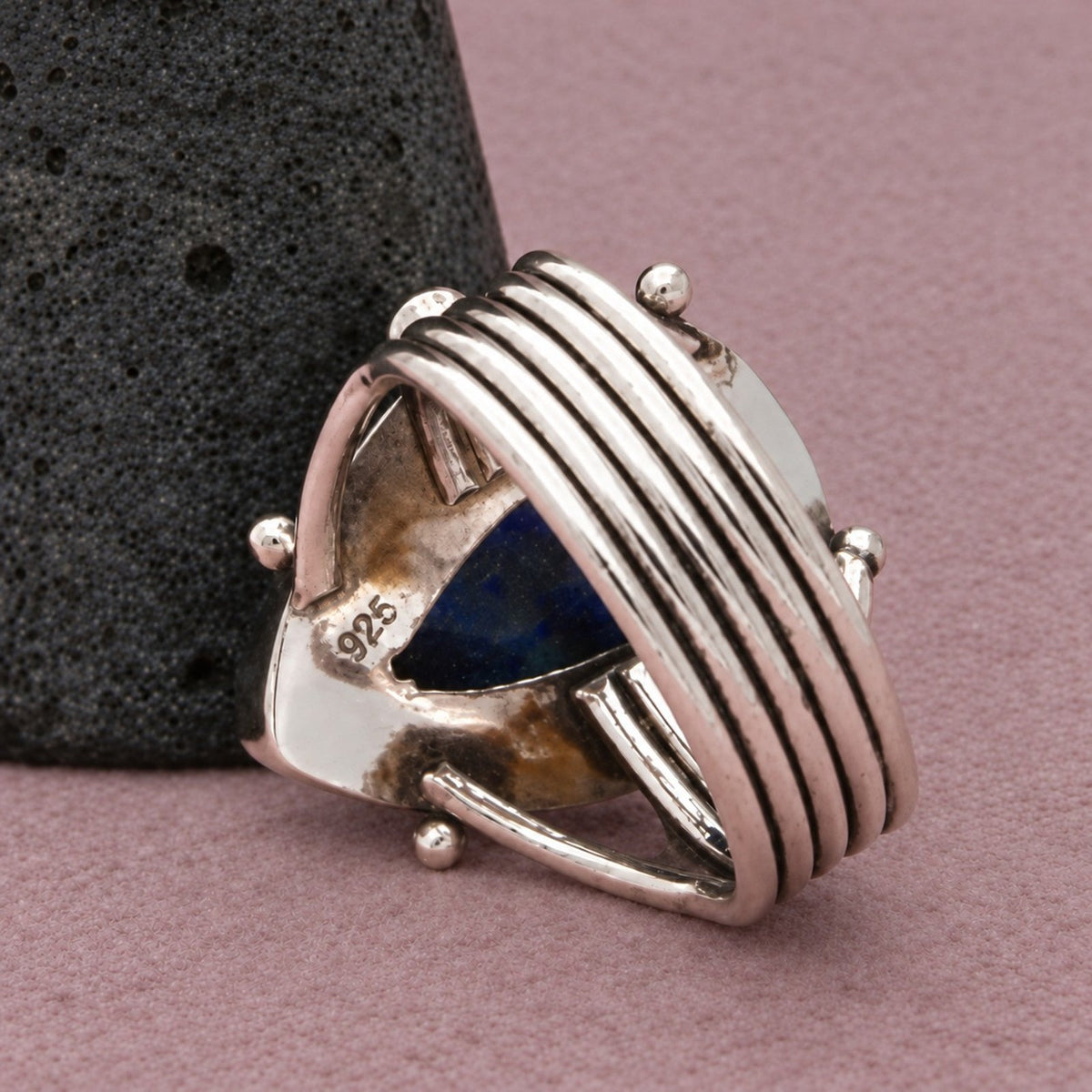 Sterling Silver Vintage Glitter Stone Pear-Shaped Bezel-Set Multi-Row Ring 6.25