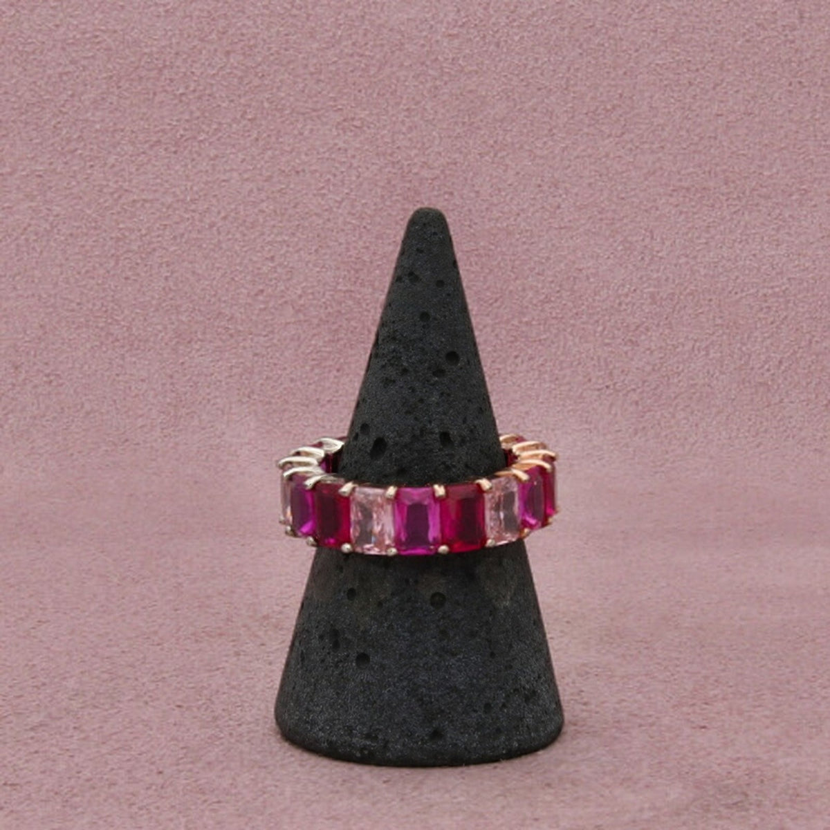 Sterling Silver Ruby & Pink Tourmaline Two Tone Eternity Rectangular-Cut Ring 8