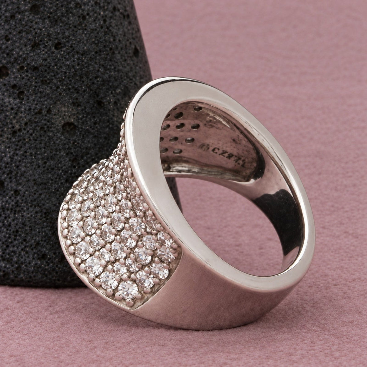 Victoria Wieck Sterling Silver Saddle Top Cz Pave Concave Wide Band Ring 6.25